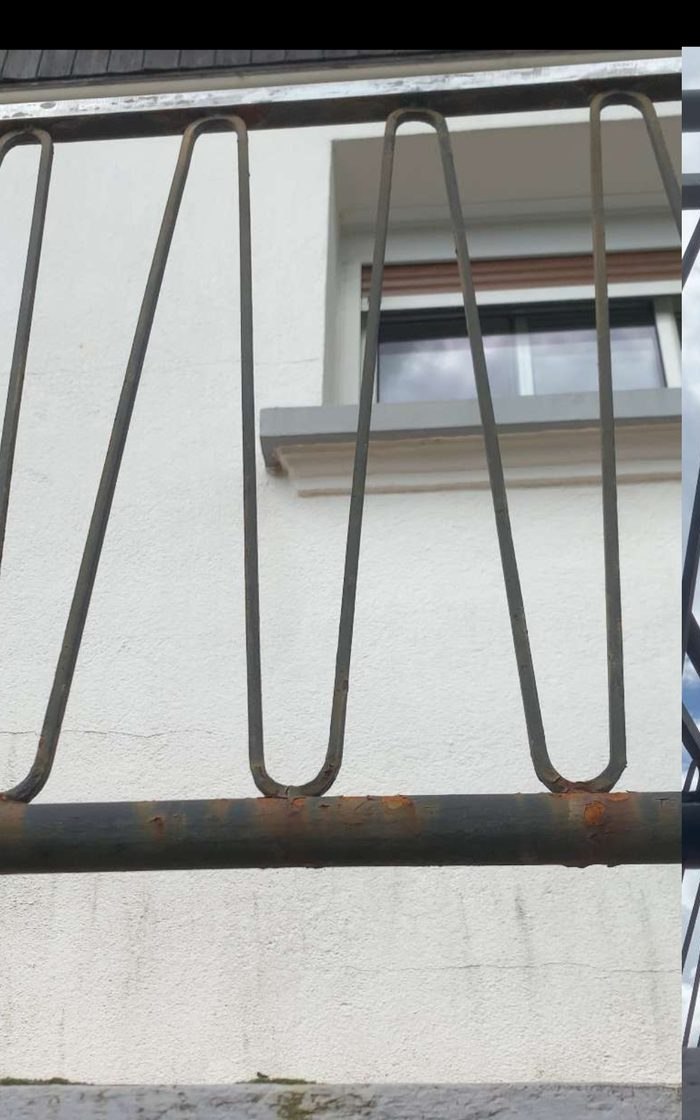Garde-corps en fer - avant/après décapage cryogénique — avant